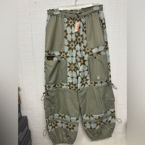 Free People Olive and Brown Patterned Joggers